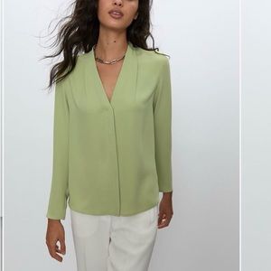 Aritzia Babaton Long-Sleeve Power Blouse in Pistachio Green